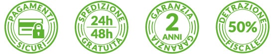 Spedizione gratuita 48h, garanzia di 2 anni, detrazione fiscale del 50%